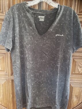 PINK Victoria's Secret Black Mineral Wash V‑Neck Tee